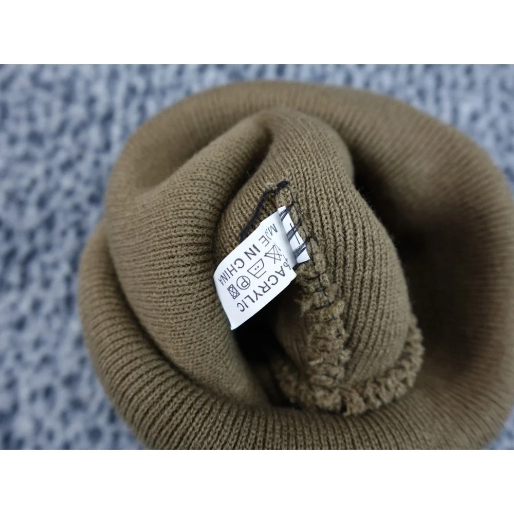 True Religion Beanie Hat Olive Brown White Embroidered Horseshoe Logo Cuffed‎ OS